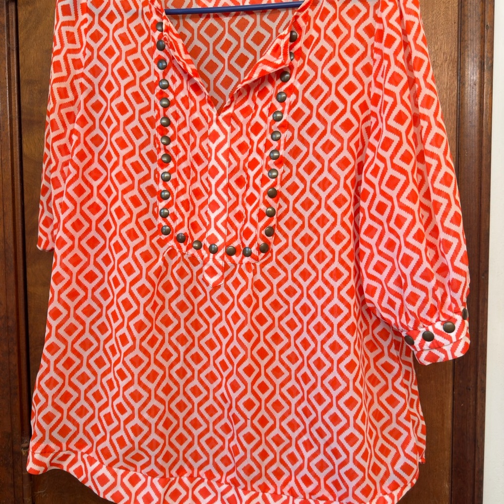 41 Hawthorn Vibrant Orange Patterned Blouse